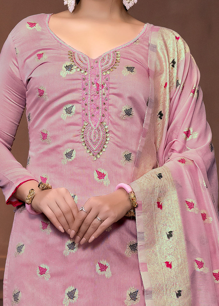 3 Pc Pink Semi Stitched Silk Suit Set