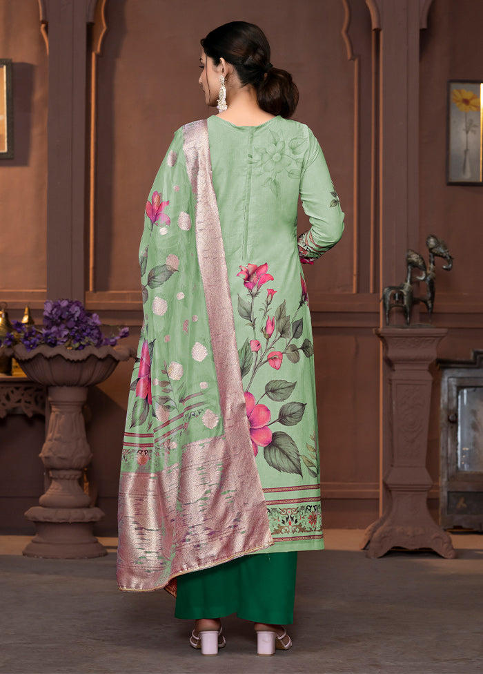 3 Pc Green Semi Stitched Cotton Suit Set