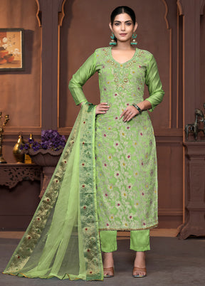 3 Pc Green Semi Stitched Cotton Suit Set