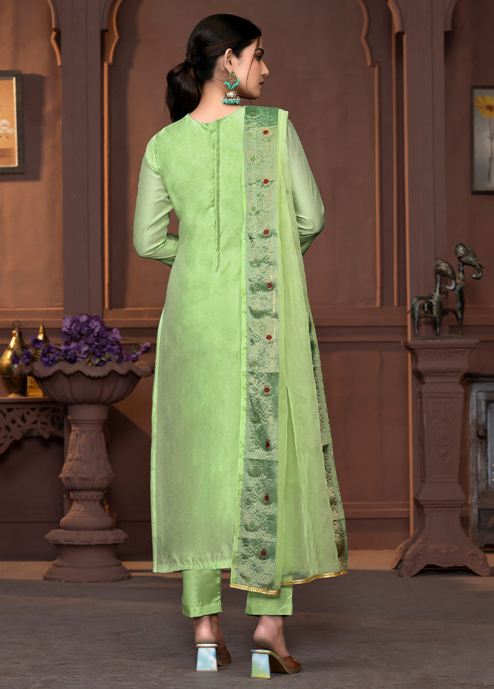 3 Pc Green Semi Stitched Cotton Suit Set