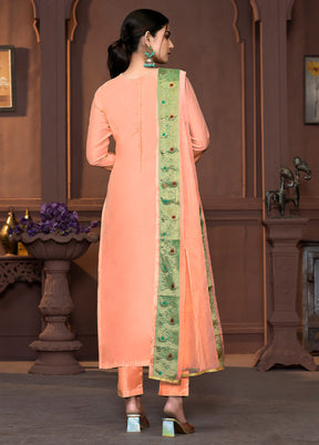 3 Pc Peach Semi Stitched Cotton Suit Set