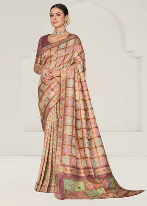 Peach Tussar Silk Saree With Blouse Piece