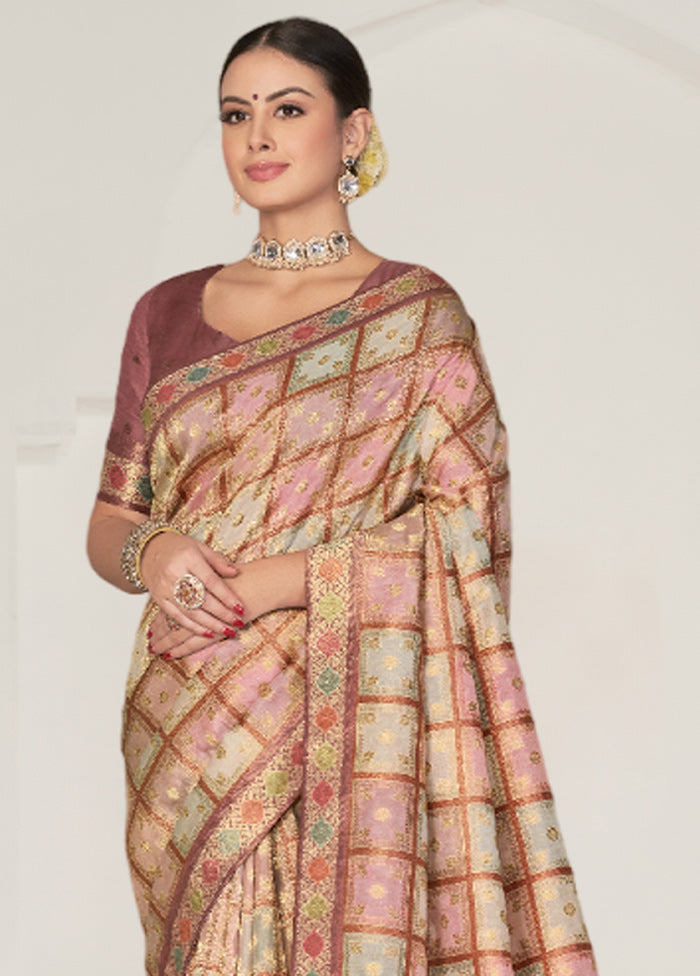 Peach Tussar Silk Saree With Blouse Piece