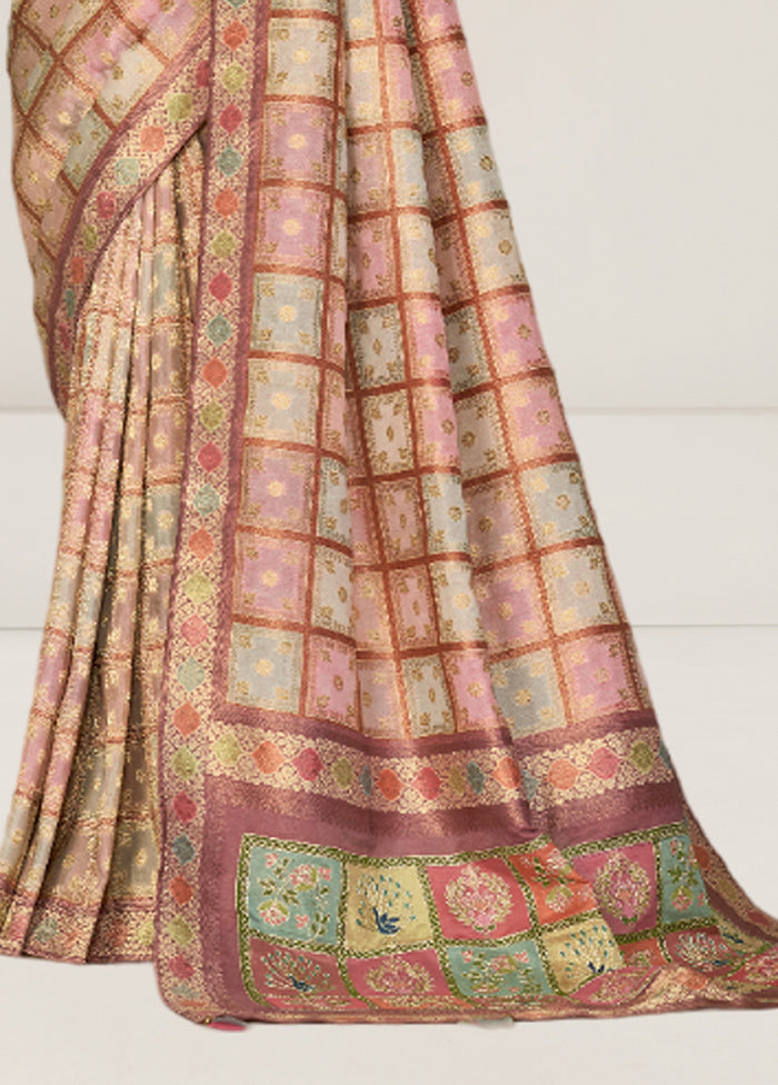 Peach Tussar Silk Saree With Blouse Piece