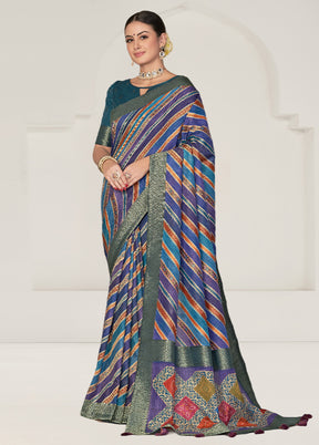 Blue Tussar Silk Saree With Blouse Piece