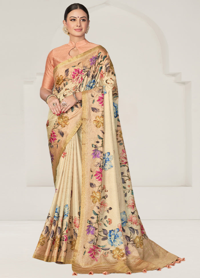 Beige Tussar Silk Saree With Blouse Piece