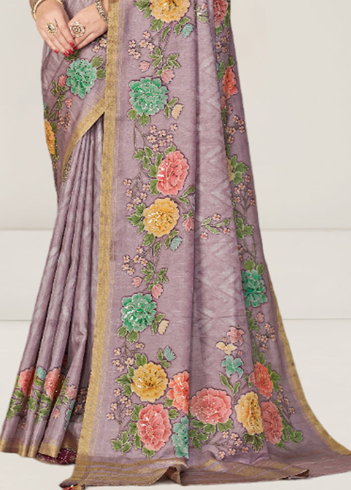 Lavender Tussar Silk Saree With Blouse Piece