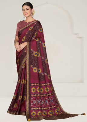 Maroon Tussar Silk Saree With Blouse Piece