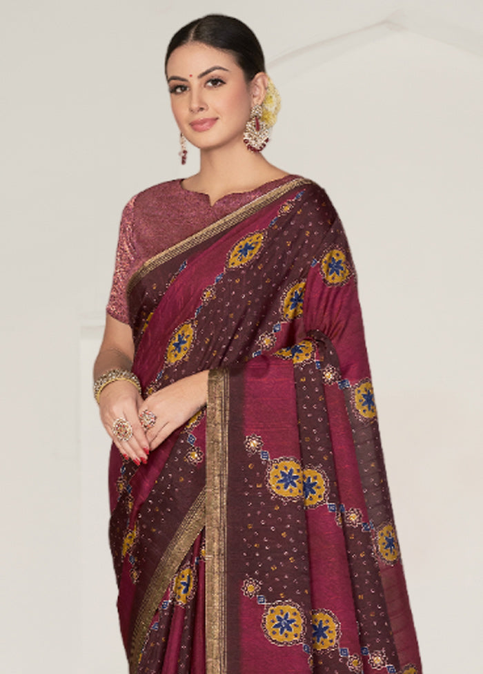 Maroon Tussar Silk Saree With Blouse Piece