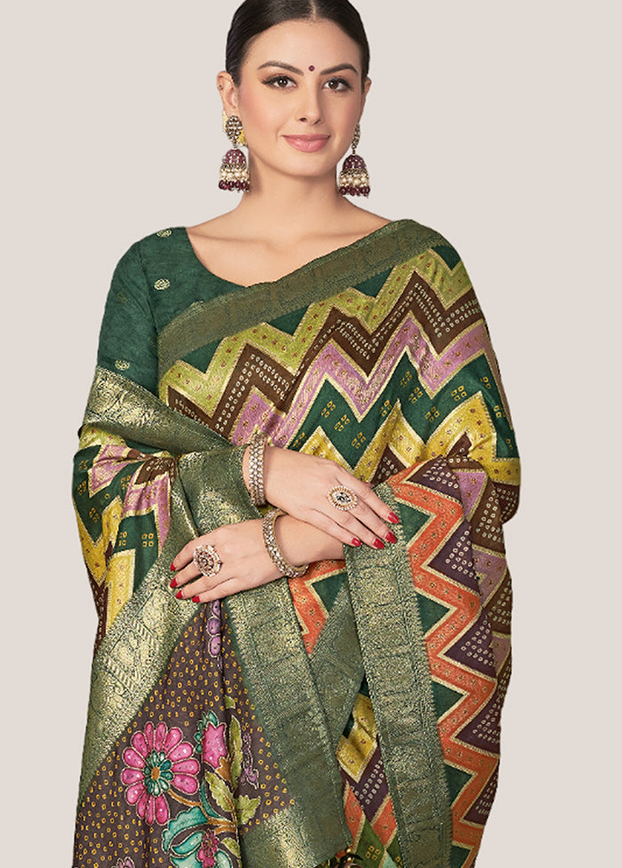 Green Tussar Silk Saree With Blouse Piece