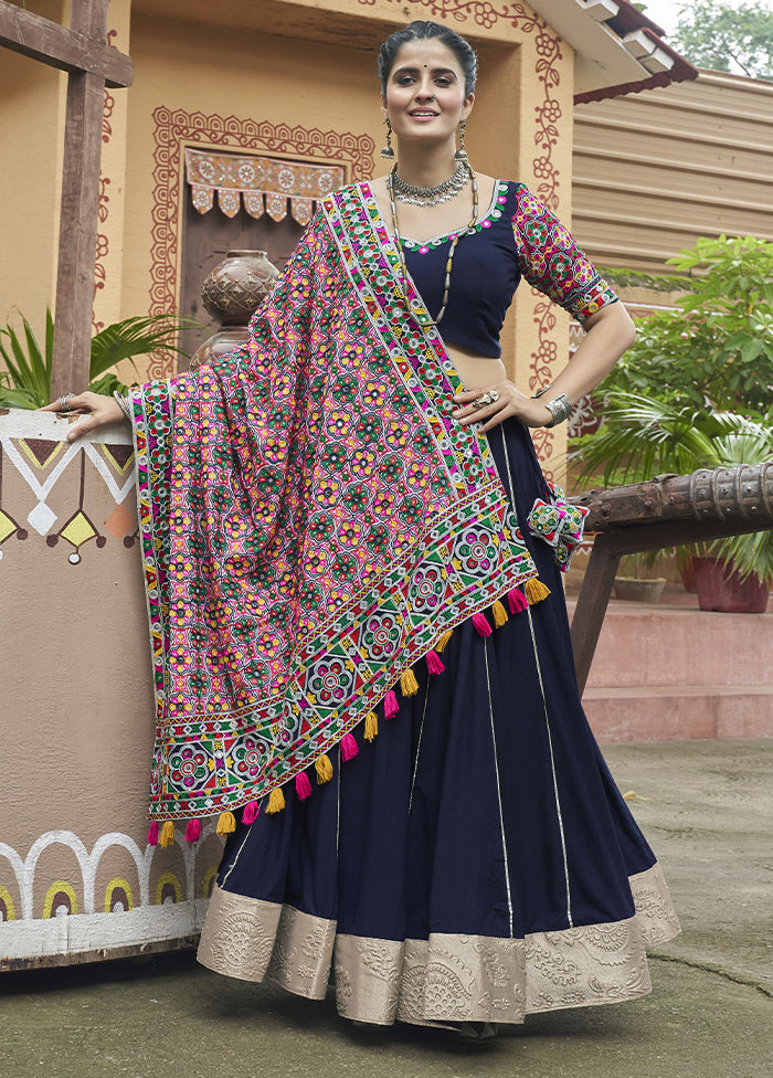 3 Pc Navy Blue Viscose Readymade Lehenga Set