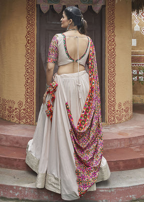 3 Pc Beige Viscose Readymade Lehenga Set