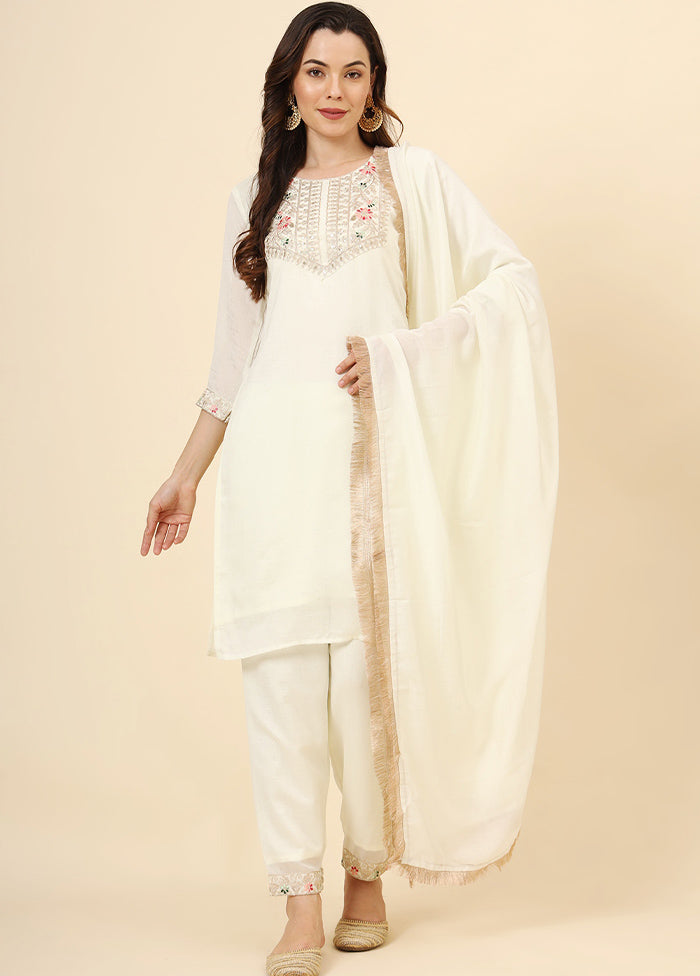 3 Pc Off White Readymade Silk Suit Set