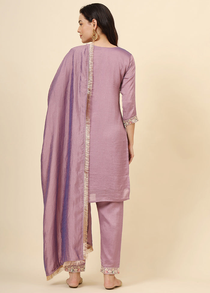 3 Pc Purple Readymade Silk Suit Set