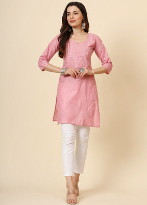 Pink Readymade Cotton Kurti