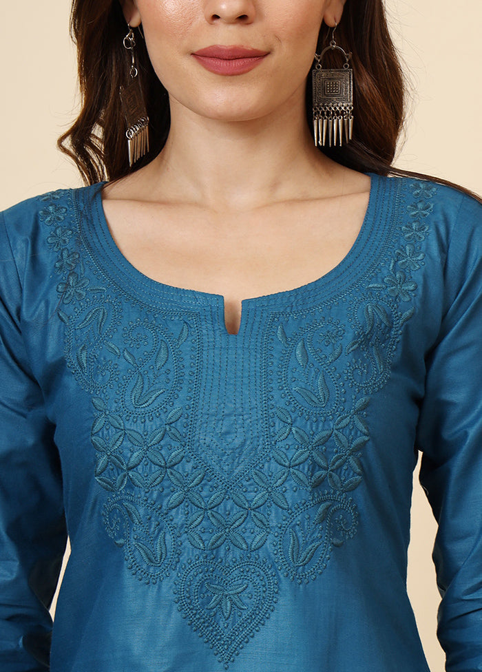 Teal Blue Readymade Cotton Kurti