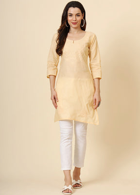 Yellow Readymade Cotton Kurti