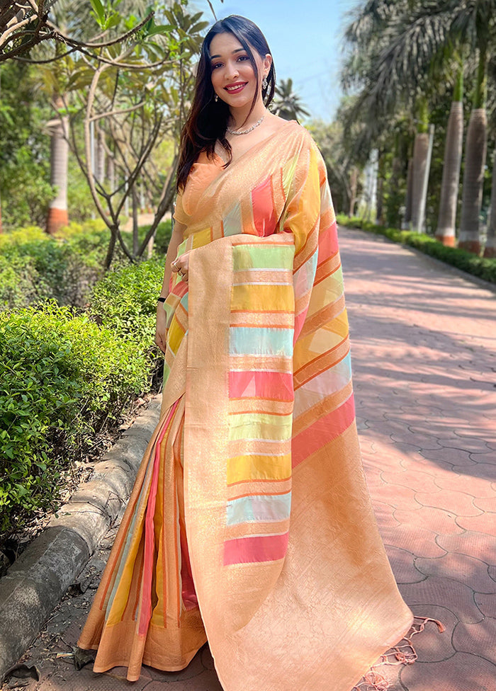 Peach Organza Saree With Blouse Piece