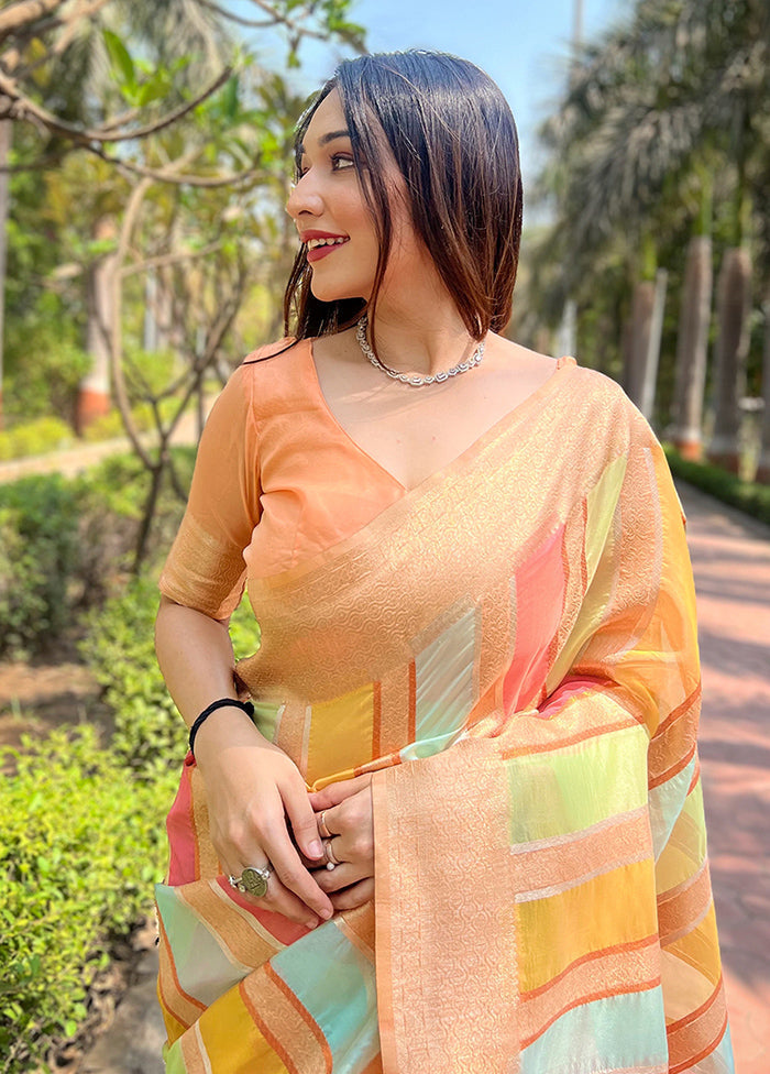 Peach Organza Saree With Blouse Piece