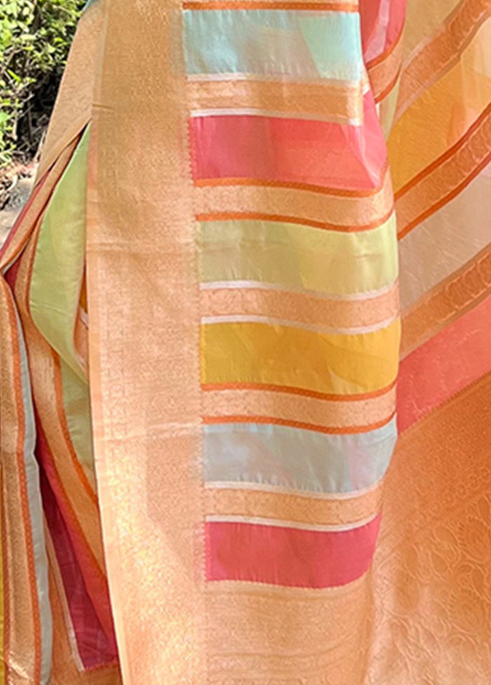 Peach Organza Saree With Blouse Piece