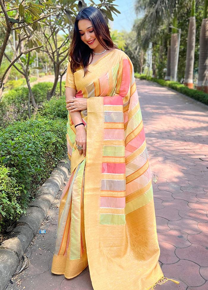 Yellow Organza Saree With Blouse Piece