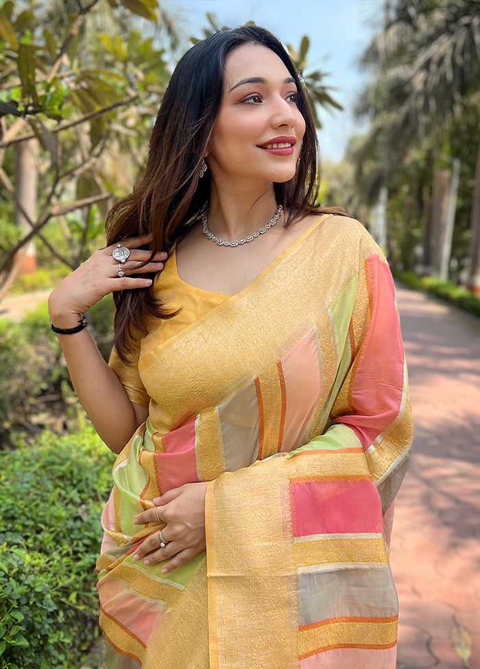 Yellow Organza Saree With Blouse Piece