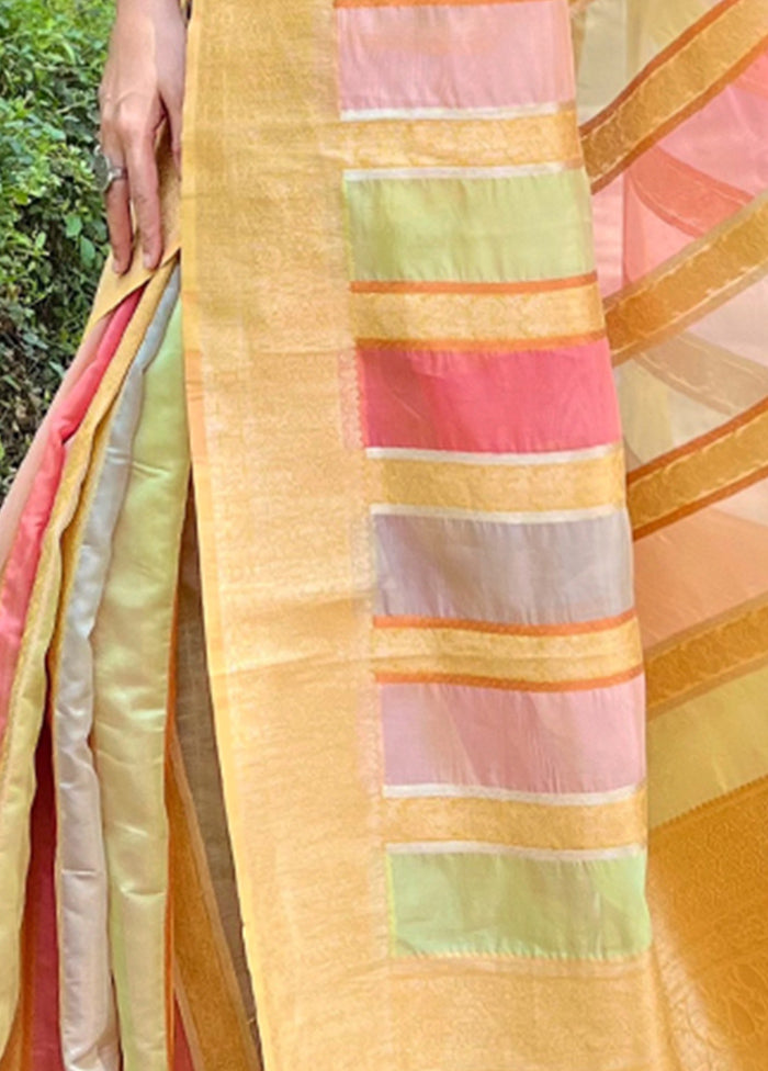 Yellow Organza Saree With Blouse Piece