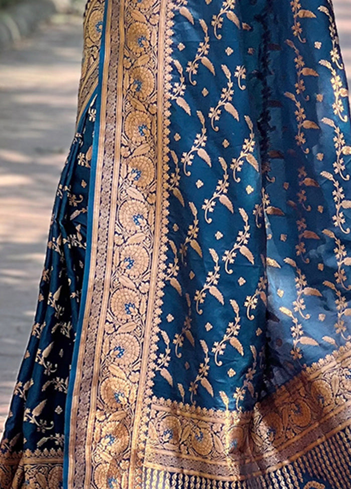 Blue Banarasi Silk Saree With Blouse Piece