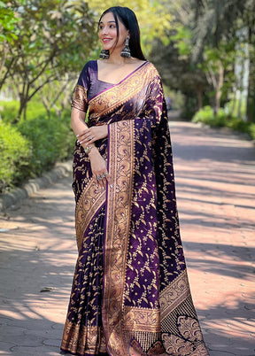 Purple Banarasi Silk Saree With Blouse Piece