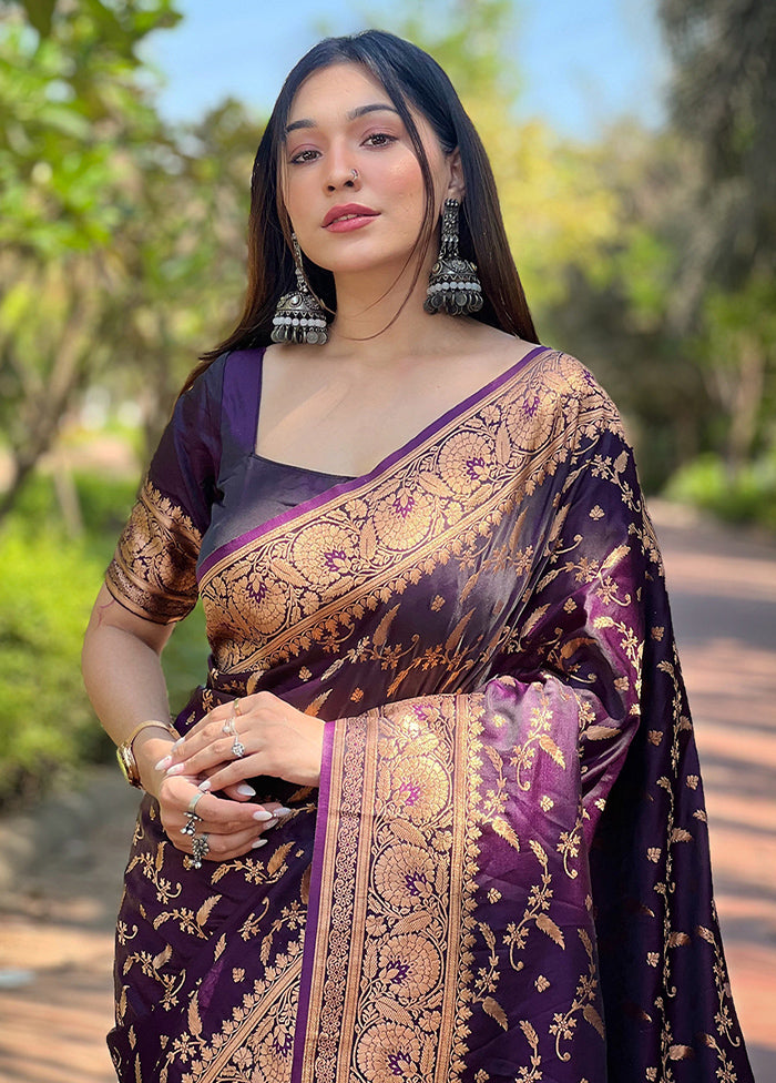 Purple Banarasi Silk Saree With Blouse Piece