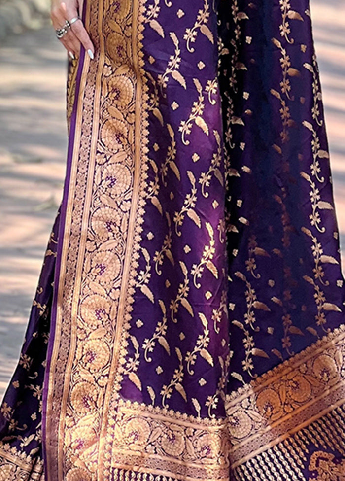 Purple Banarasi Silk Saree With Blouse Piece