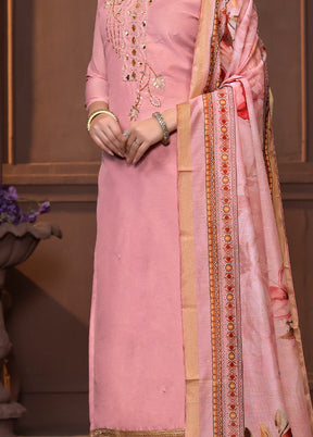 3 Pc Pink Semi Stitched Silk Suit Set