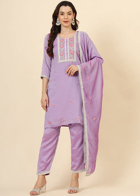 3 Pc Purple Readymade Silk Suit Set