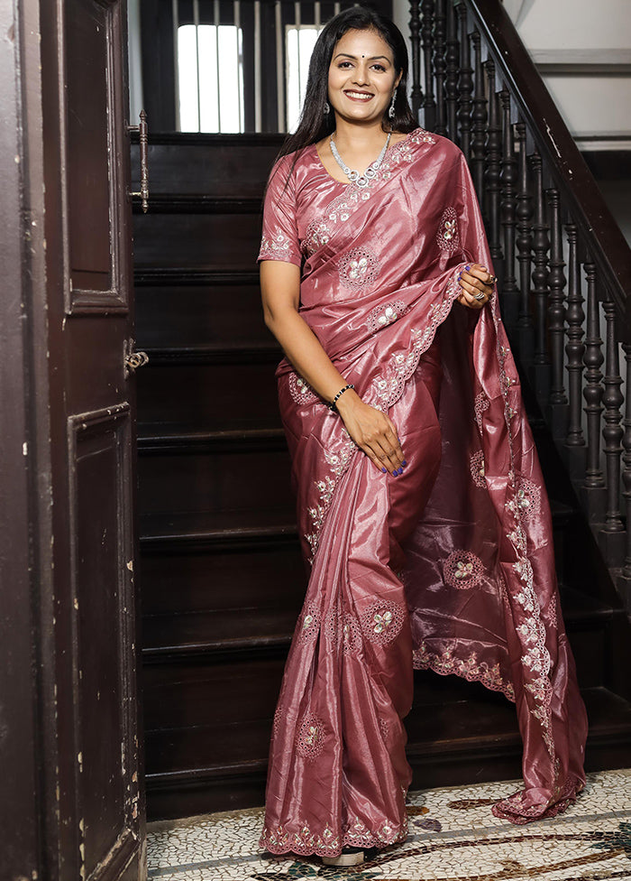 Pink Dupion Silk Saree With Blouse Piece