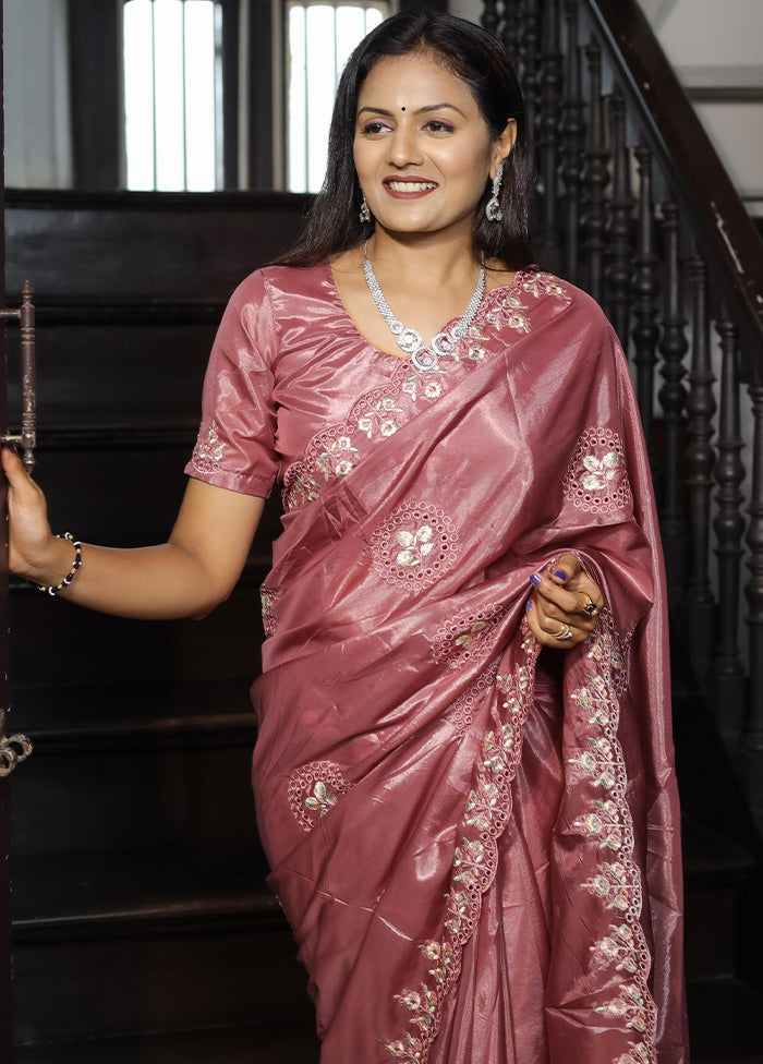 Pink Dupion Silk Saree With Blouse Piece