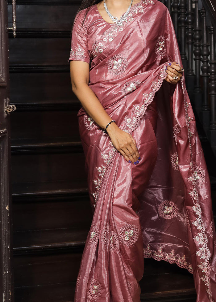 Pink Dupion Silk Saree With Blouse Piece