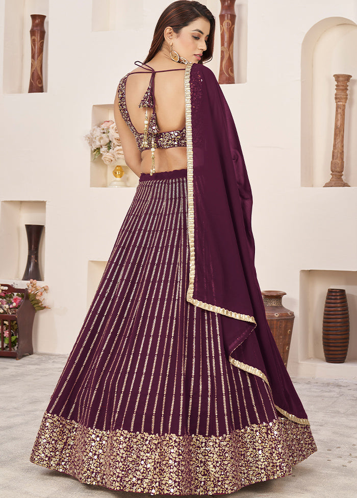 3 Pc Maroon Georgette Semi Stitched Lehenga Set