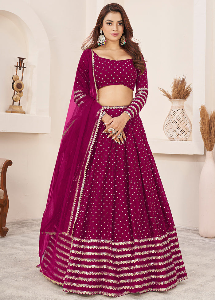 3 Pc Pink Georgette Semi Stitched Lehenga Set