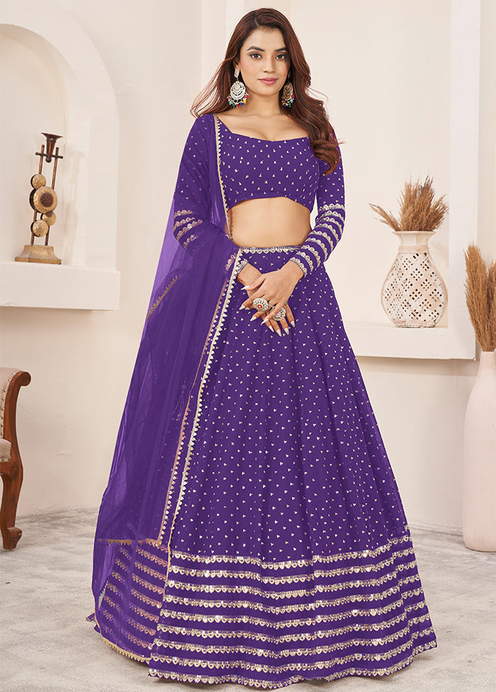 3 Pc Purple Georgette Semi Stitched Lehenga Set