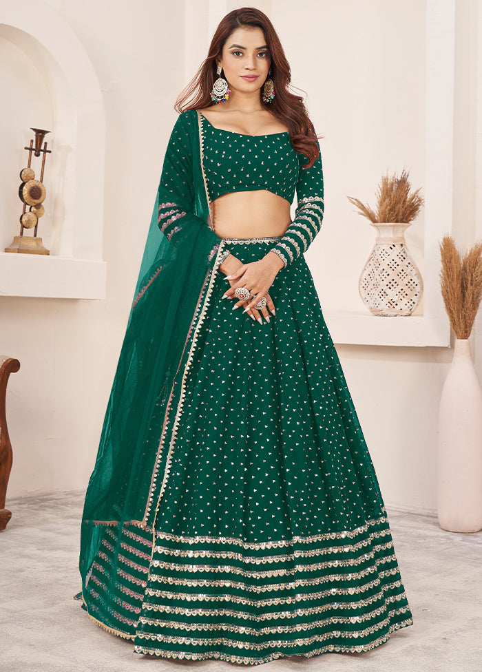 3 Pc Teal Green Georgette Semi Stitched Lehenga Set