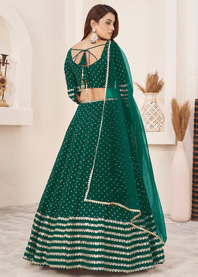 3 Pc Teal Green Georgette Semi Stitched Lehenga Set