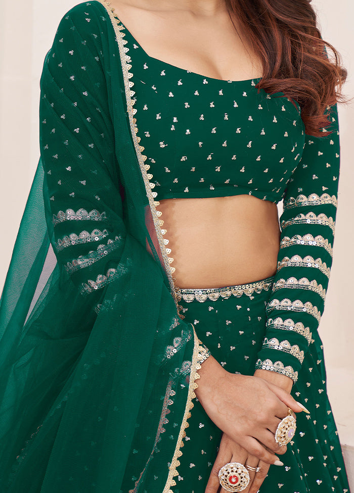 3 Pc Teal Green Georgette Semi Stitched Lehenga Set