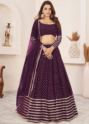 3 Pc Wine Georgette Semi Stitched Lehenga Set