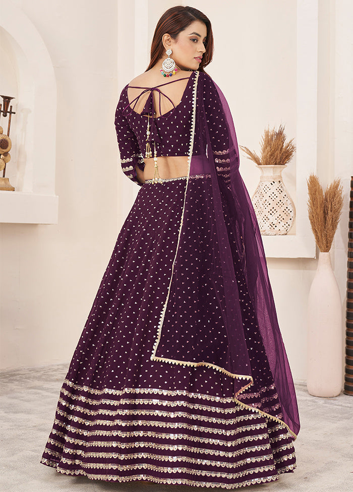 3 Pc Wine Georgette Semi Stitched Lehenga Set