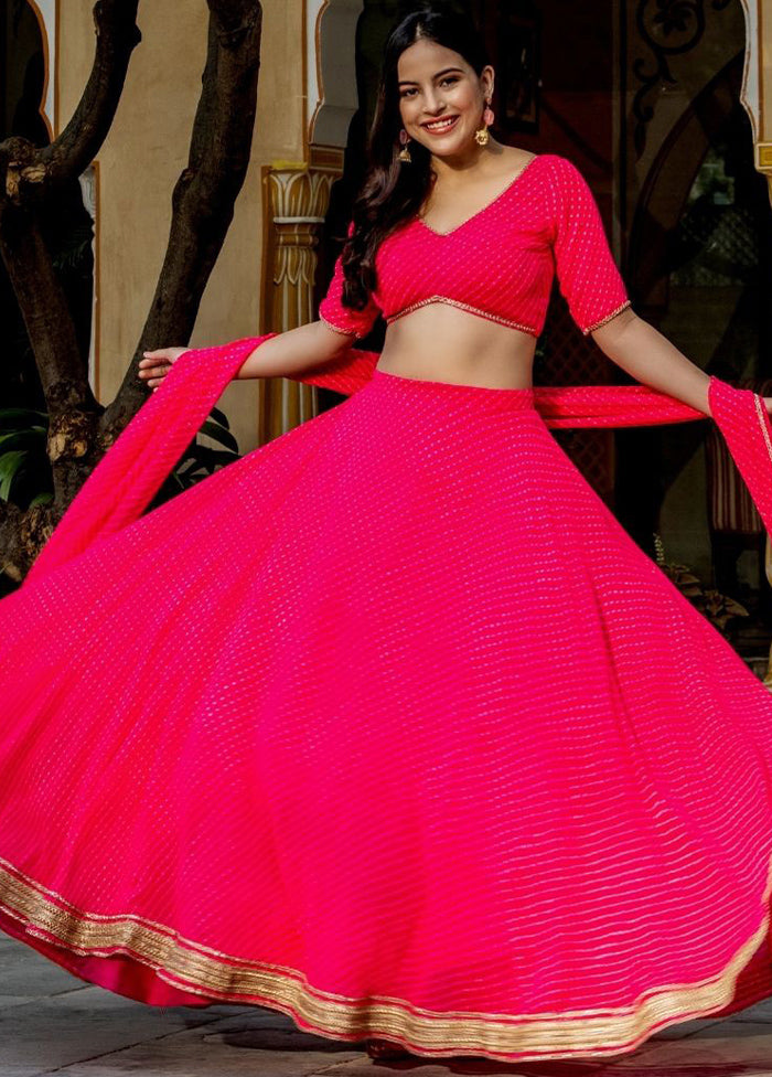 3 Pc Pink Georgette Semi Stitched Lehenga Set