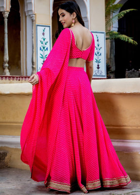 3 Pc Pink Georgette Semi Stitched Lehenga Set