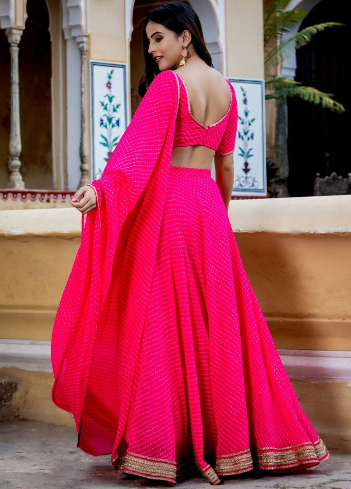 3 Pc Pink Georgette Semi Stitched Lehenga Set