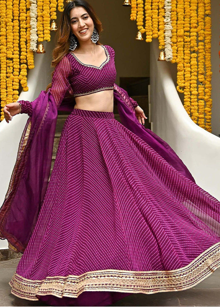 3 Pc Purple Georgette Semi Stitched Lehenga Set