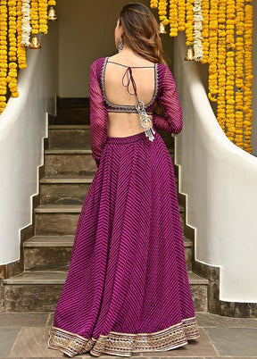 3 Pc Purple Georgette Semi Stitched Lehenga Set