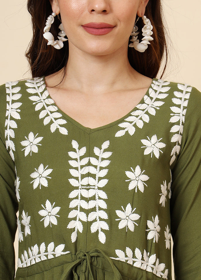 Green Readymade Rayon Kurti